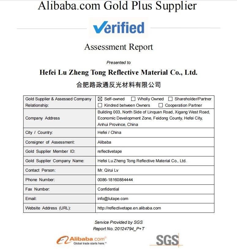 China Hefei Lu Zheng Tong Reflective Material Co., Ltd. Certificações